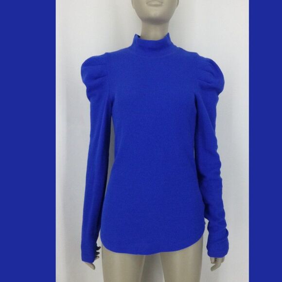 NWOT Free People Puffy Shoulder Long Sleeve Blue Top - Picture 2 of 9